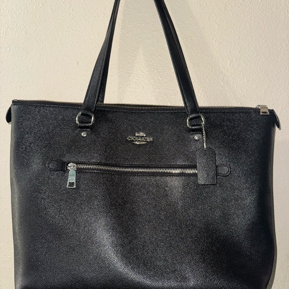 Coach Black Pebbled Leather Tote with Silver Hardware